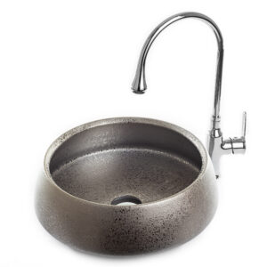 כיור חרס עגול קוני מונח 41 ס"מ כסף מט